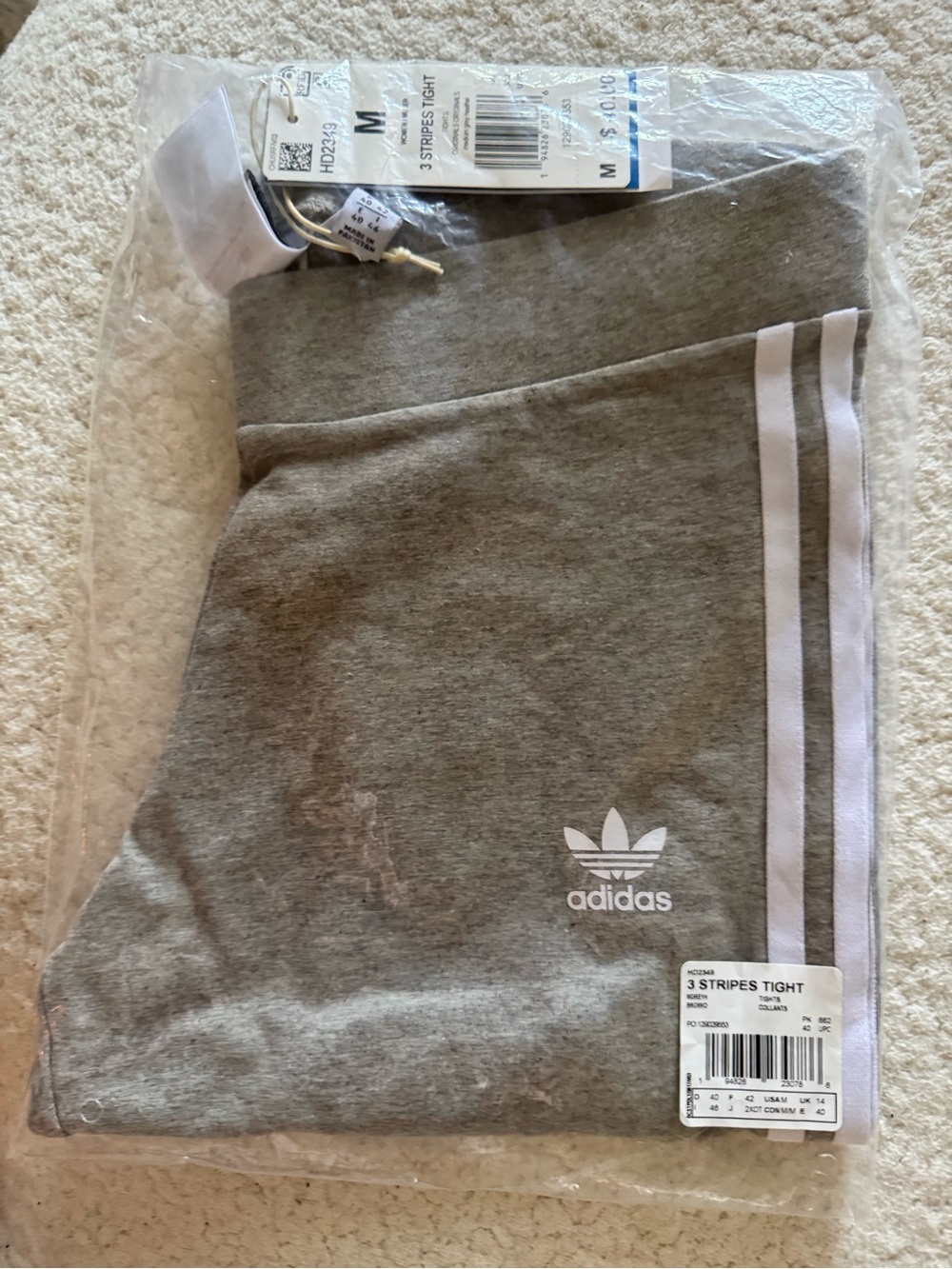 adidas Originals Women’s Stylish Gray Leggings – Iconic 3-Stripes, NWT
